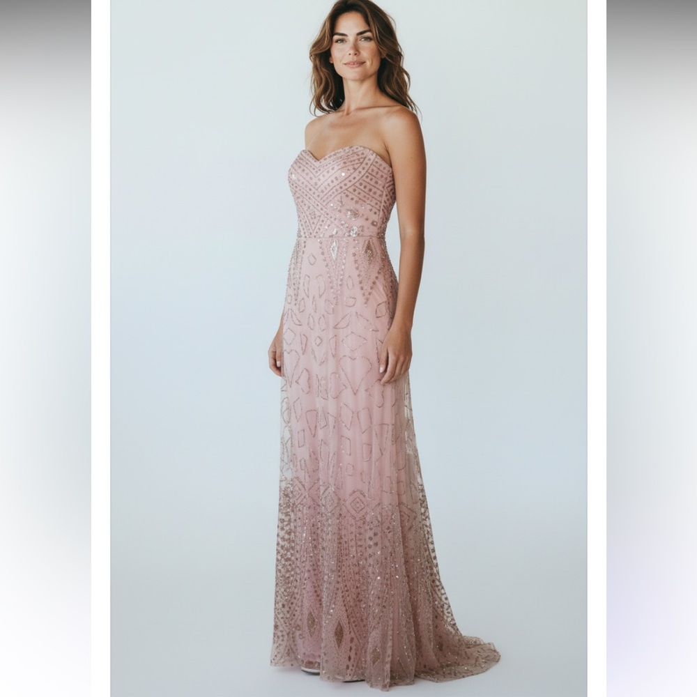 New Alfred Angelo Elegant  Strapless Evening Gown Rose Gold Sequence size 12